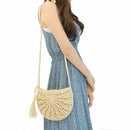 Straw Crossbody Bag Women Weave Shoulder Bag Round Summer Beach Purse and H Y5H2