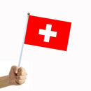 12Pcs Olympic Hand Waving Switzerland Flag Small Banners 8 x 5"+White Pole