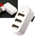 180 Degree Rotate USB 2.0 HUB Mini 3 Ports Splitter Hub Adapter White