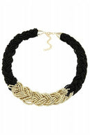 Women's Jewelry Bead Chain Choker Necklace Black+Golden