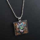 Glass Square Cabochon Necklace Pendant Owl Animal Birthday Gift Jewelry