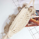 Woven Tassel Shoulder Handbags Women Round Knit Beach Crossbody Bag (White)