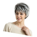 Women 10 inches Natural Gray Synthetic Short Straight Layered Wigs with Bangs