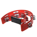 Double Half Moon Tambourine Percussion Drum Plastic Handle Red Metal Jingle