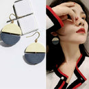 Small Fresh Matching Wood Semi-Circular Stitching Stud Earrings Navy U4F6