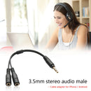 3.5mm Mic Headset Splitter Adapter 1 TRRS Male to 2 TRS Female Y Audio Wire Cord