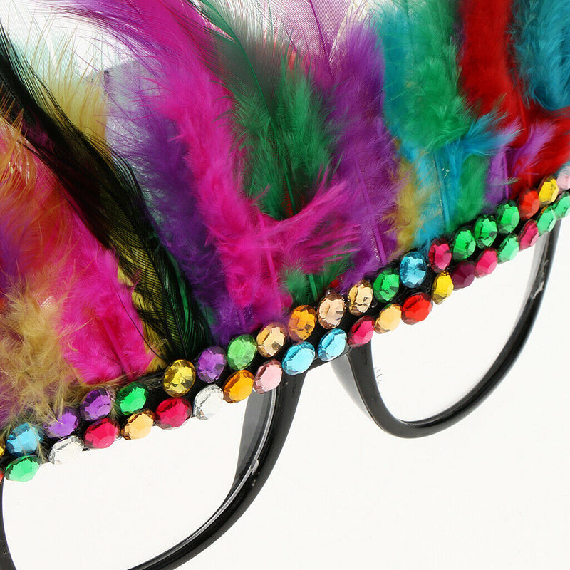 Fun Colorful Feather Rhinestone Glasses Specs Beach Cocktail Party Eyeglasses