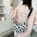 Plush Cute Milk Cow Women Handbags Cartoon Chest Shoulder Messenger Bags Totes