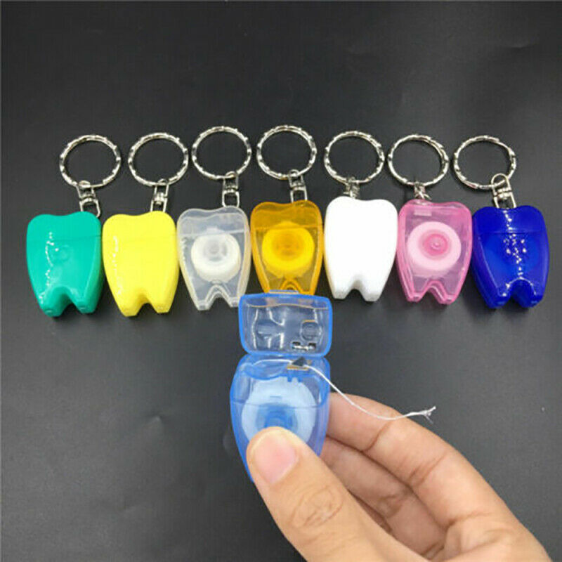 5Pcs Dental Oral Health Hygiene Floss Key Ring Keychain Random Colourful 15M