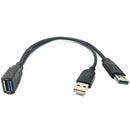 Black USB 3.0 Female to Dual USB Male Extra Power Data Y Extension Cable fo