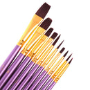 10Pcs purple paint brush set Nylon watercolor acrylic oil drawing art suppliesOZ