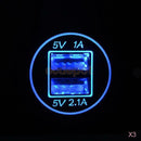 3x 5V/3.1A Blue LED Dual-USB Power Supply Socket for 12V-24V Car Motorcycle SUV