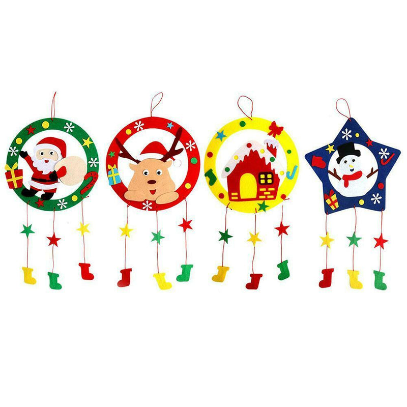 Child Handmade Xmas Garlands Cloth Wreath Art Kindergarten US Rural Style Random