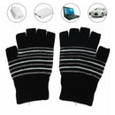 Unisex 5V 1 Pair Winter Knitted USB Electric Heat Thermal Gloves Black & White