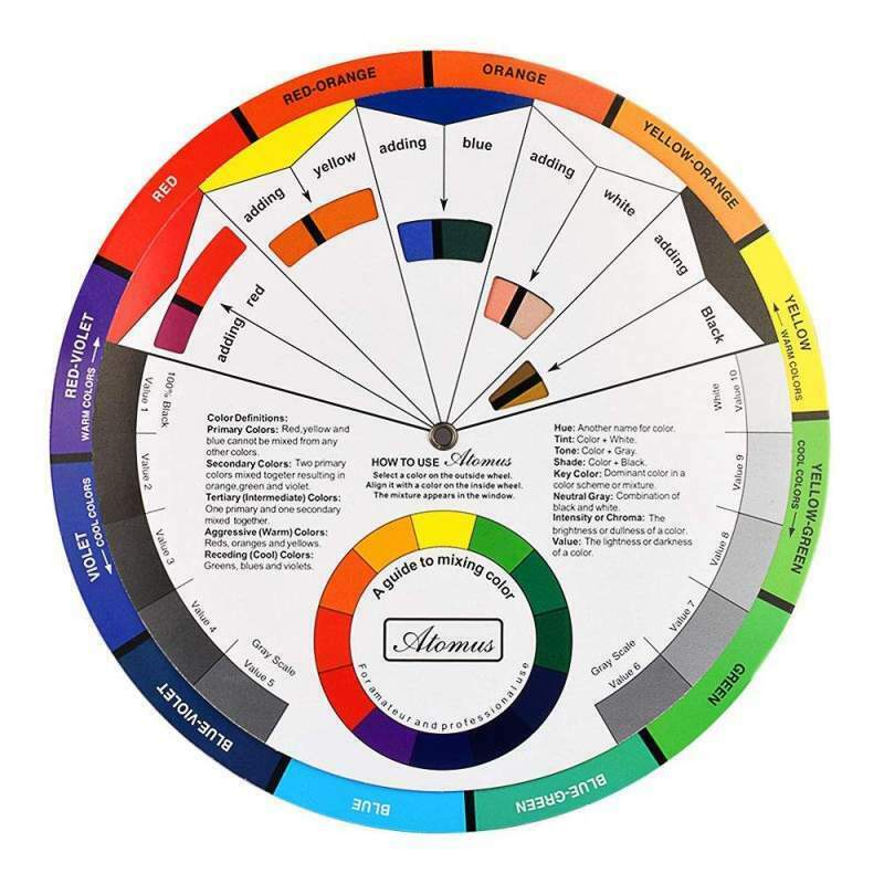 Pro Tattoo Nail Pigment 12 Color Wheel Paper Card Guide Round Circle Rotates