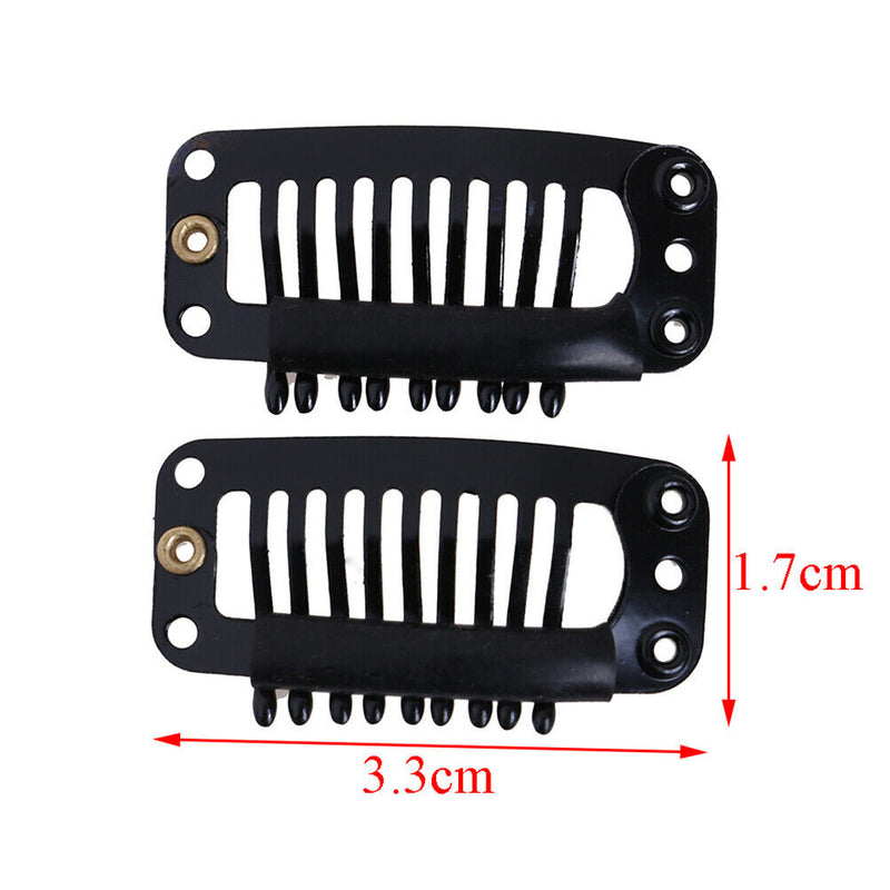 10Pcs Toupee Wig Clips Snap Clips W/ Rubber Back Hair Extension Black 9 TeetF TO