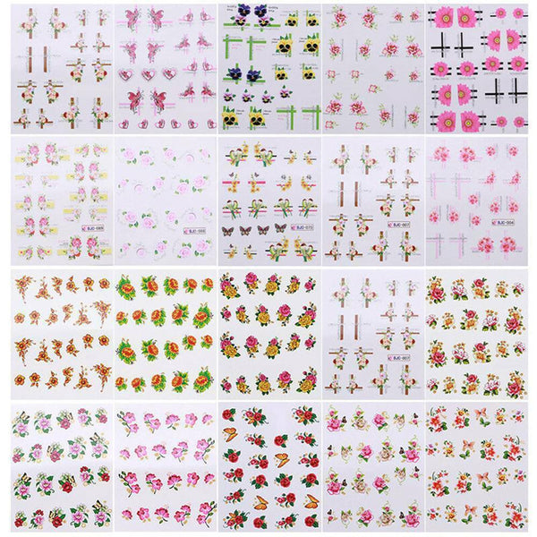 55Pcs Cherry Nail Water Decals Flower Butterfly Nail Art Transfer Stickers Decor