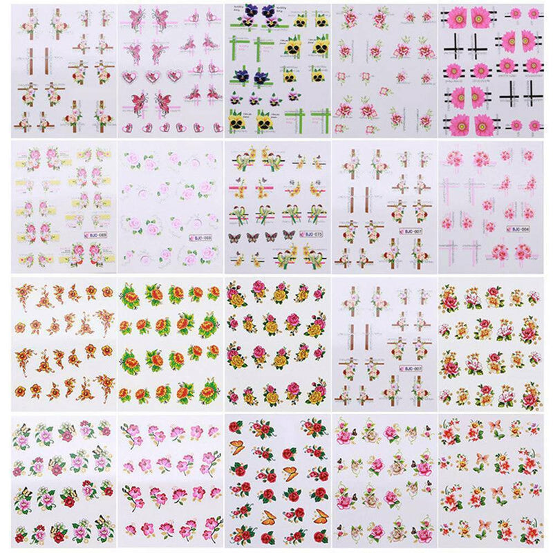 55Pcs Cherry Nail Water Decals Flower Butterfly Nail Art Transfer Stickers Decor