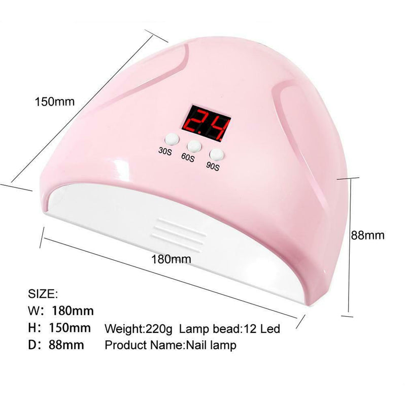 12 LED 36W Nail Art Dryer Light Manicure Drying Gel Polish UV Lamp (Pink) SN9F