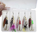 5pcs LUSHAZER Spinner Spoon Fishing Lure Hard Baits Sequins with Feather