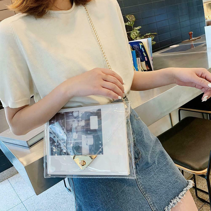 WomenTransparent PVC Envelope Messenger Bags Crossbody Clutch Totes (Clear)