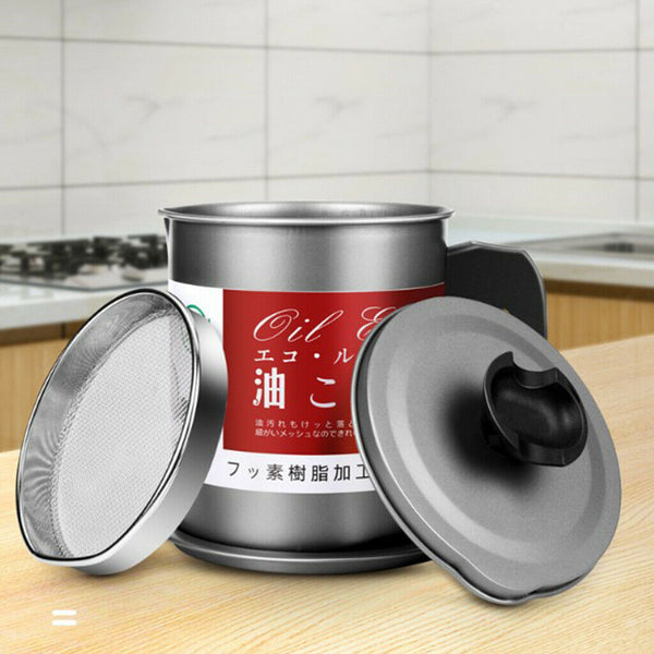 1.4L Bacon Grease Container with Handle Non-stick Coating Grease Strainer Can