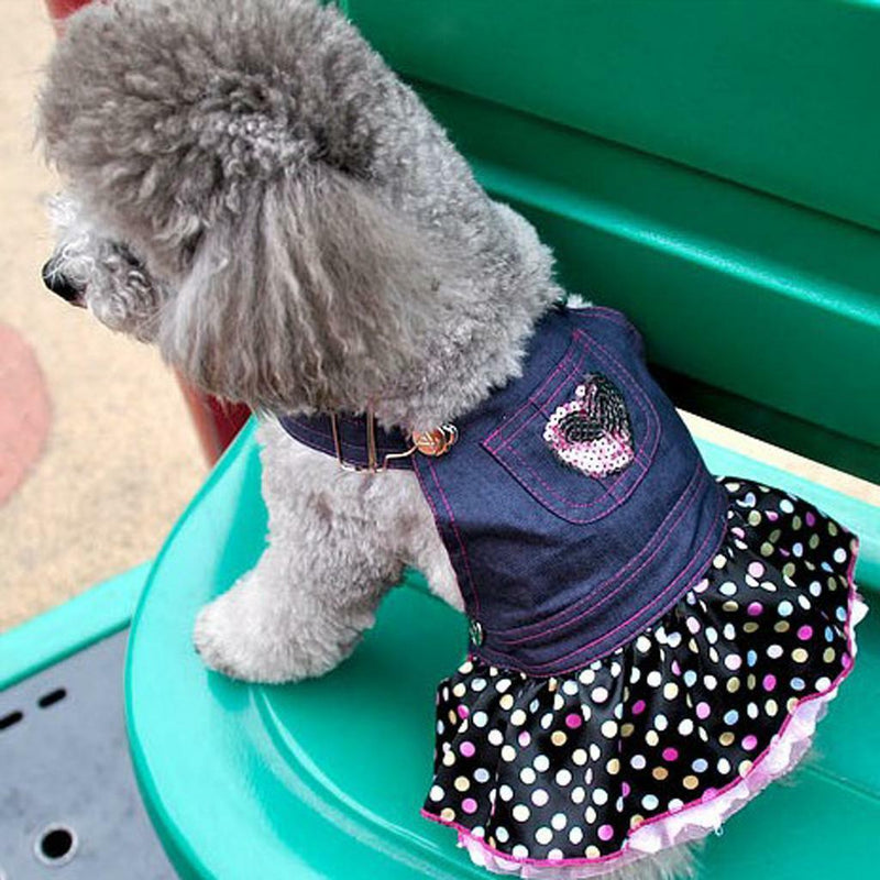 Dog Pet Clothes Puppy Polka Dot Ruffle Denim Skirt Dress Chihuahua Apparel M