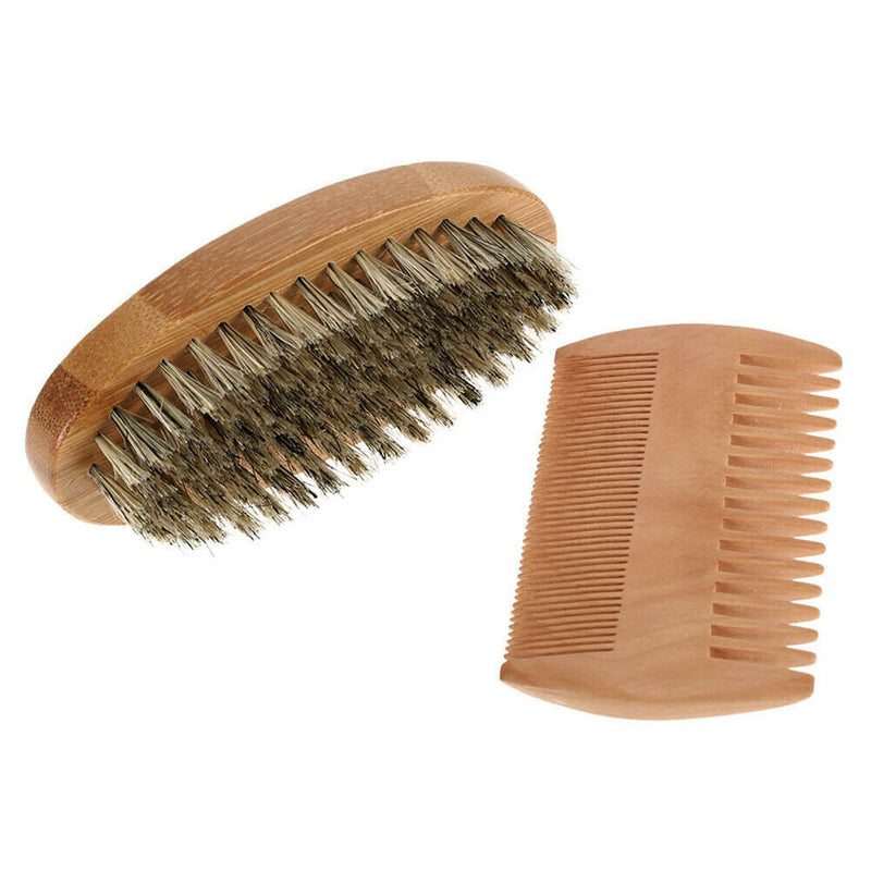 Soft Bristle Wood Beard Brush Comb Set Hairdresser Shaving Grooming Tool A