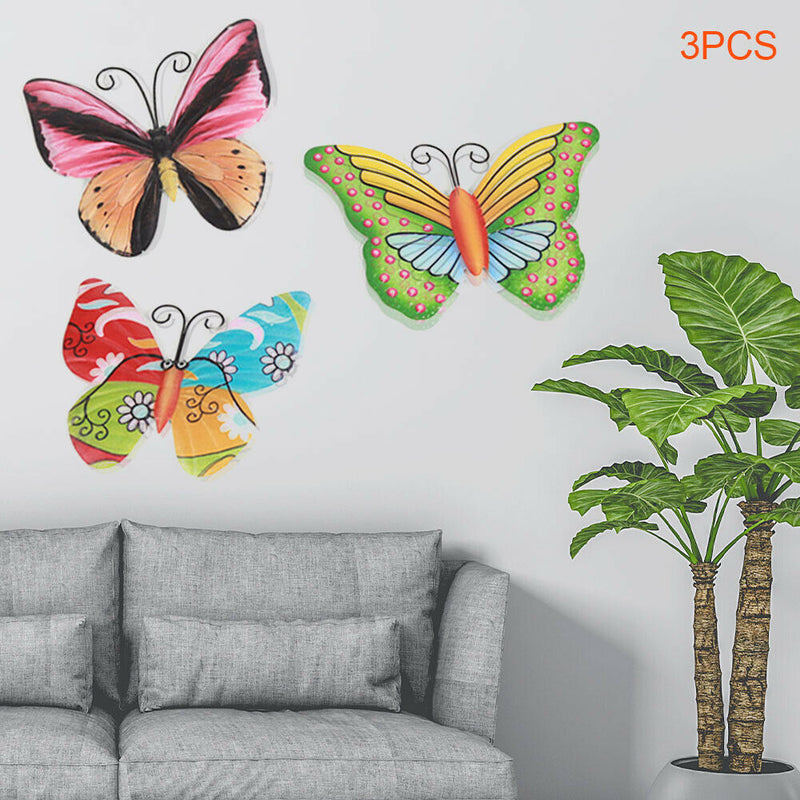 3pcs Iron Butterfly Home Decor Sculpture Bedroom Indoor Outdoor Wall Art Office