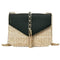 Straw Leather Women Messenger Bag Small Flap Purse Shoulder Handbag (Black)
