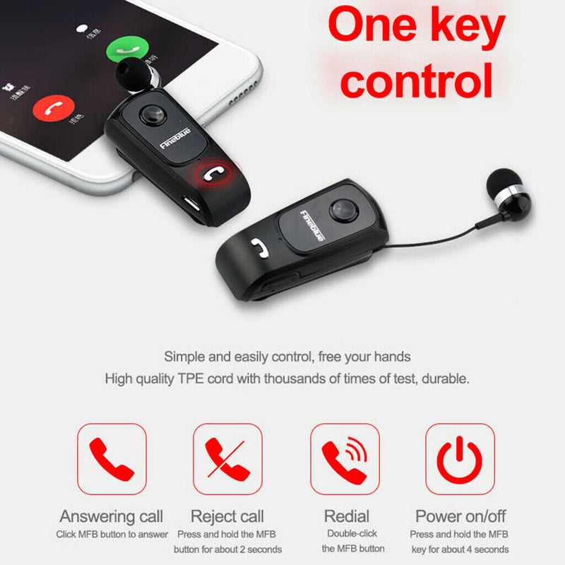Bluetooth Headset Clip Earphone Sport Universal Earpiece Handsfree Black