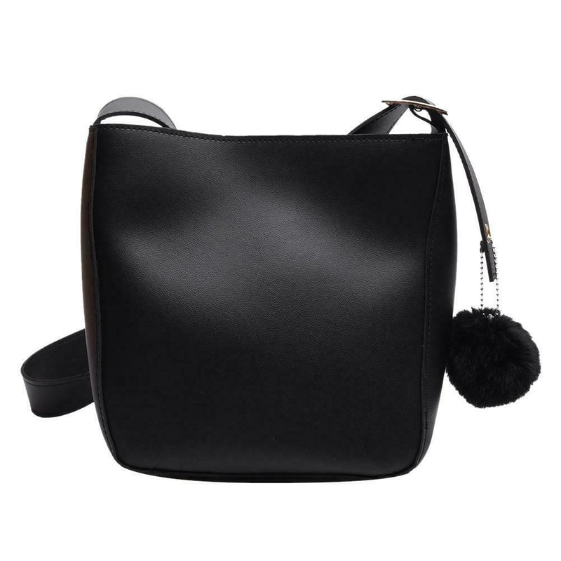 Women PU Leather Shoulder Crossbody Bag Messenger Bucket Handbag (Black)