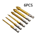 6Pcs 4-12mm Ceramic Tile Glass Handle Titanium Plated Drill Bits Hex Sha TXX