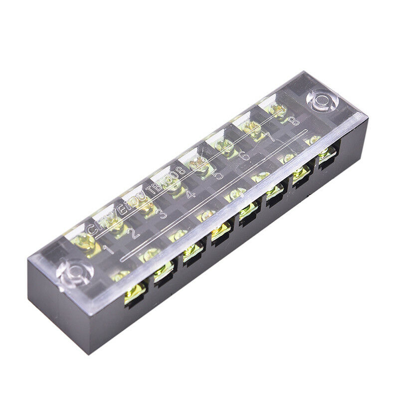 600V 15A 8 Positions Dual Rows Covered Barrier Screw Terminal Block Strip Dz
