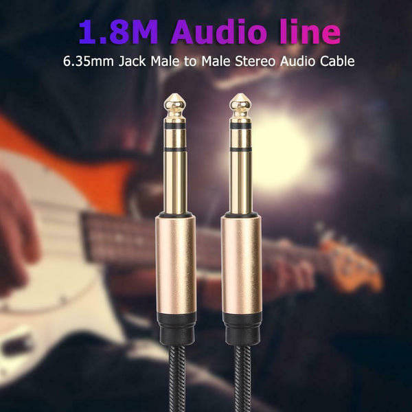 1.8m Nylon Braided 6.35mm Stereo Male to Male Cable 6.5mm Jack Audio Cable