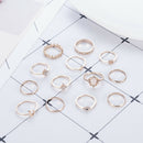 Rhinestones Moon Star Crown Finger Rings Knuckle Midi Opal Rings Set