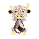 Fashion Enamel Cow Cartoon Crystal Brooch Pins Collar Badge Causal Party JeSEAU