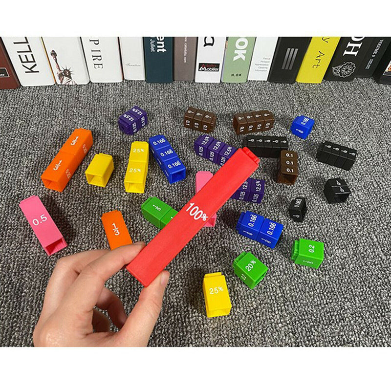 51pcs Rainbow Colour Fraction Cubes Math Early Learning Number Teaching
