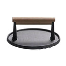 1x Professional BBQ Steak Meat Grill Press Cast Iron W/Wooden Handle