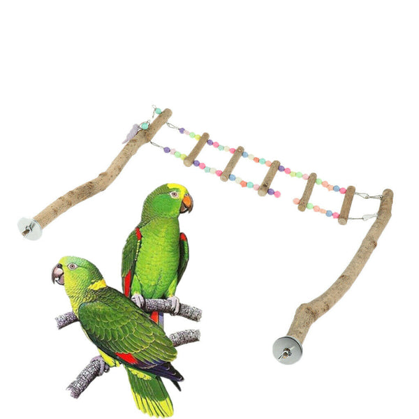Natural Wood Bird Standing Climbing Ladder & PerchToy Set for Large Medium