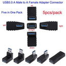 5 in 1 USB 3.0 A Male to Female 90 Degree+Straight Angled Adapter Connector O3C6