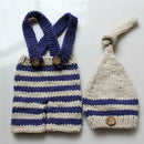 Cute Infants Photo Shoot Suspender Trousers Knit Hat 2pcs Newborn Baby Set