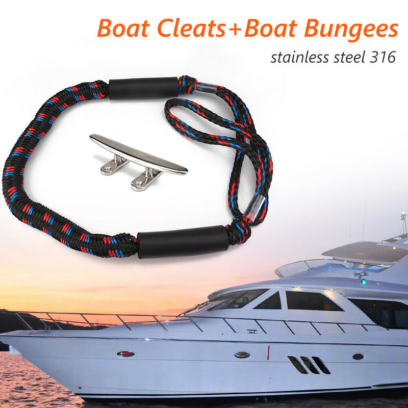 5 inch Boat Deck Mooring Cleats with 4ft Bungee Dock Line Docking Rope