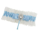 Satin Lace Crystal Flower Wedding Bridal  Garter Accessory Blue