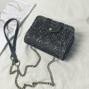 Sequins Bags Leather Splicing Women Shoulder Crossbody Square Bag (Black) A