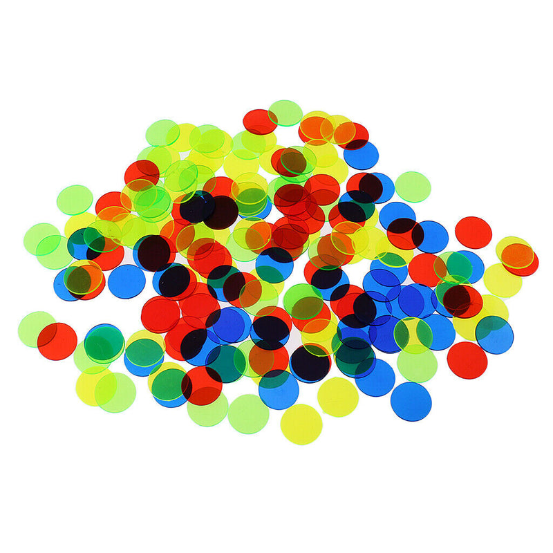 200Pcs/Set Bingo Chips Transparent Counters Counting Tokens Game Colorful