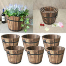 6pc Wooden Barrel Planter Rustic Flower Plant Pots In/Outdoor Garden Patio Decor