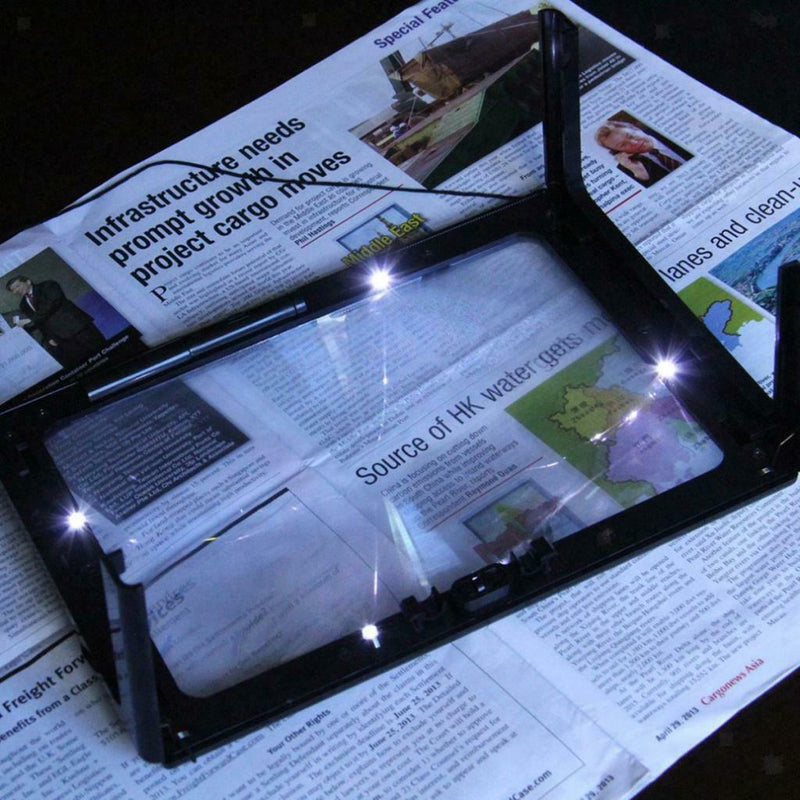 Large Magnifying Glass Page 3X Magnifier, Rectangular LED Lighted Illuminated