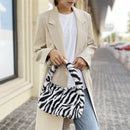 Women Winter Fur Handbag Plush Soft Shoulder Underarm Bag (White Zebra)
