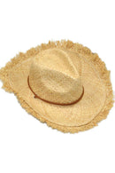 Fashion Cap Unisex Feathered Edge Natural Straw Cowboy Sun Hat Mens Womens